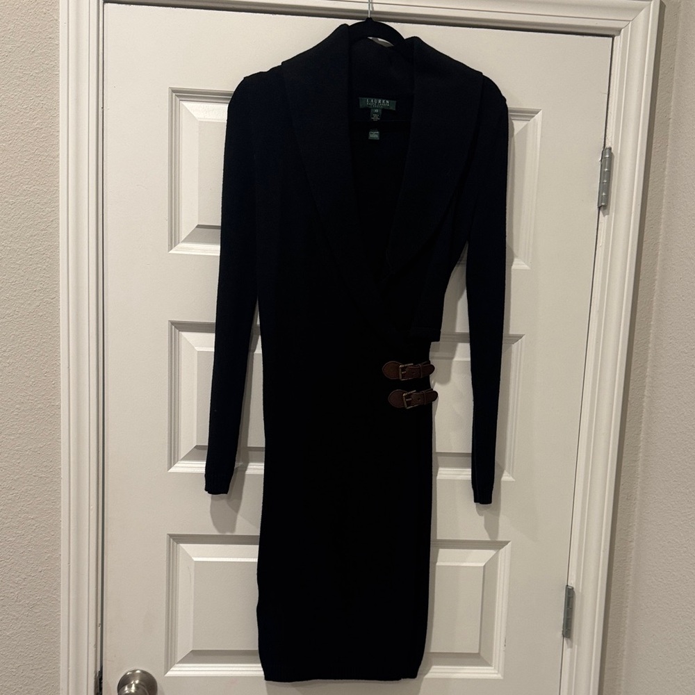 Lauren Ralph Lauren Black Dress with Buckle Details- Size XS